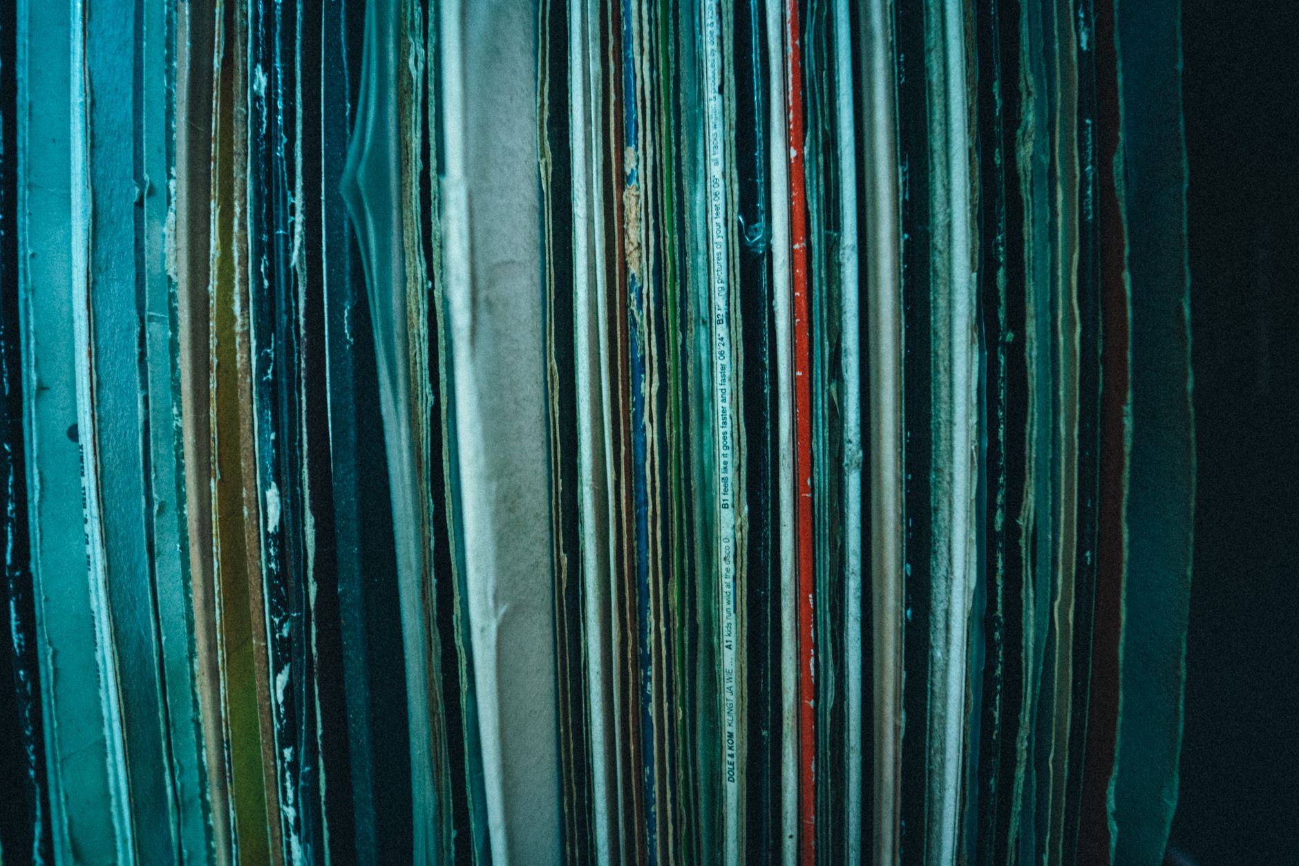 vintage record collection close up